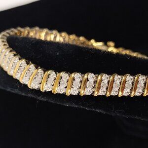 Tennis Bracelet 925 Sterling Silver /Gold plating Diamonds , S Shaped Vintage